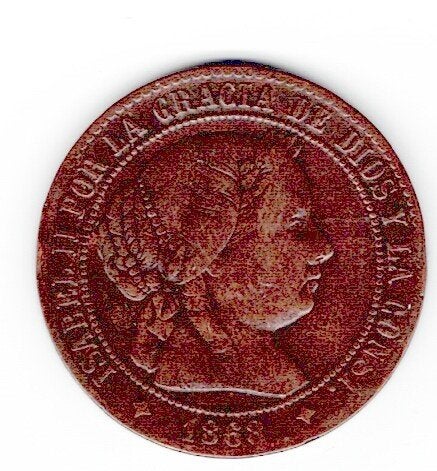 23-2054 Spanje 2 1/2 centimos 1868, Ophalen of Verzenden, Overige landen, Losse munt