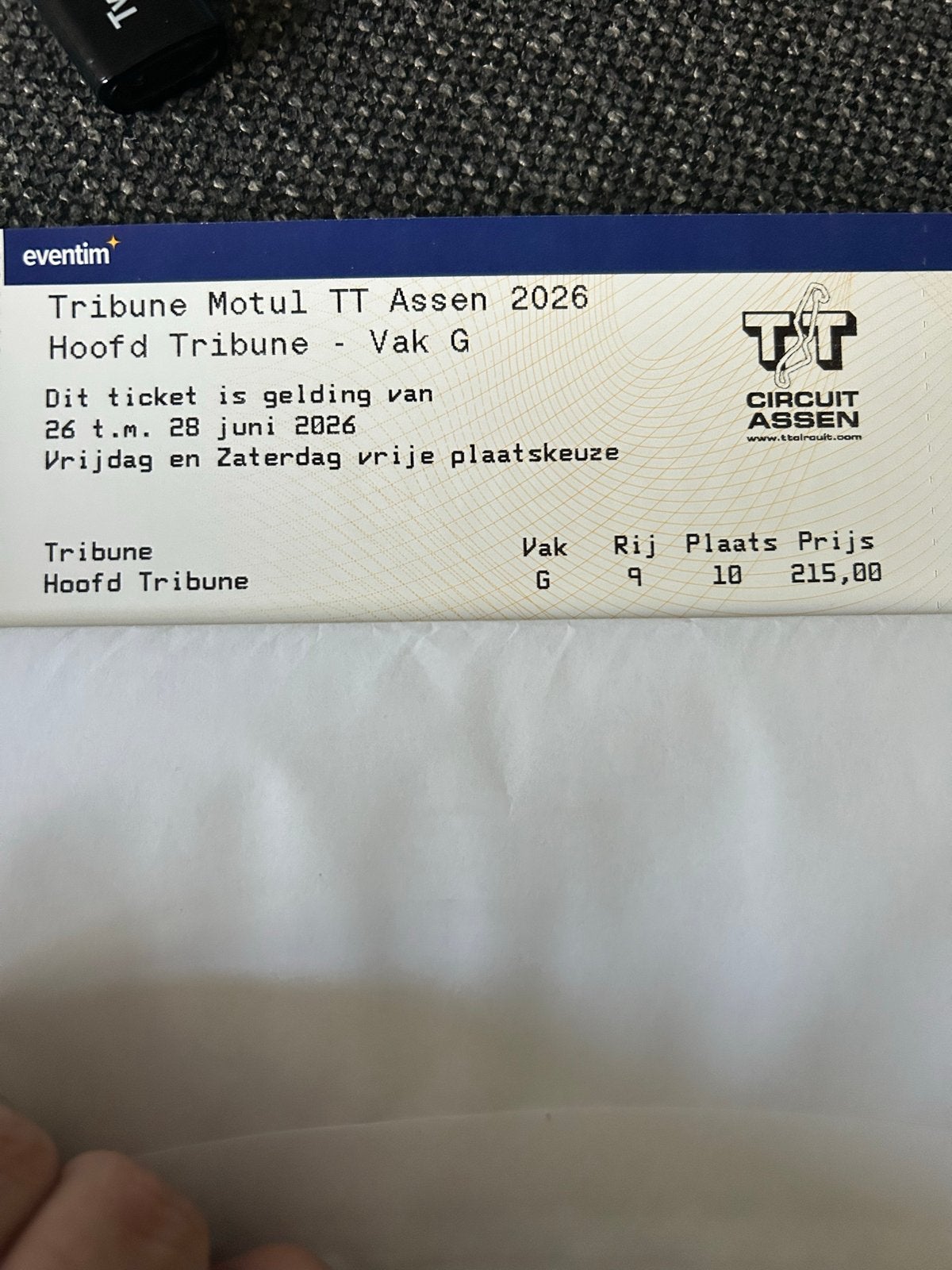 Tt Assen hoofdtribune 3-daagse kaart, Eén persoon, Meerdaags