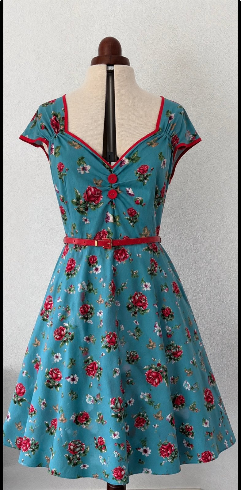 Lady V London retro 50s Isabella rozenjurk🌺42, Blauw, Maat 42/44 (L), Ophalen of Verzenden, Zo goed als nieuw