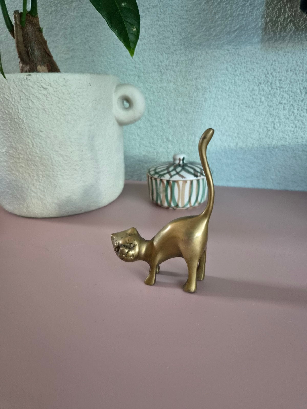 Koperen beeldje kat staand, vintage, Antiek en Kunst, Ophalen of Verzenden, Koper
