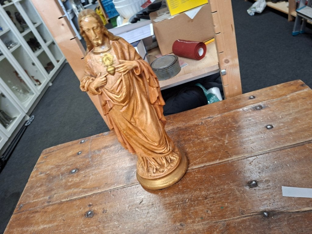 antiek massief zwaar heilig hart christus beeld, Antiek en Kunst, Ophalen of Verzenden