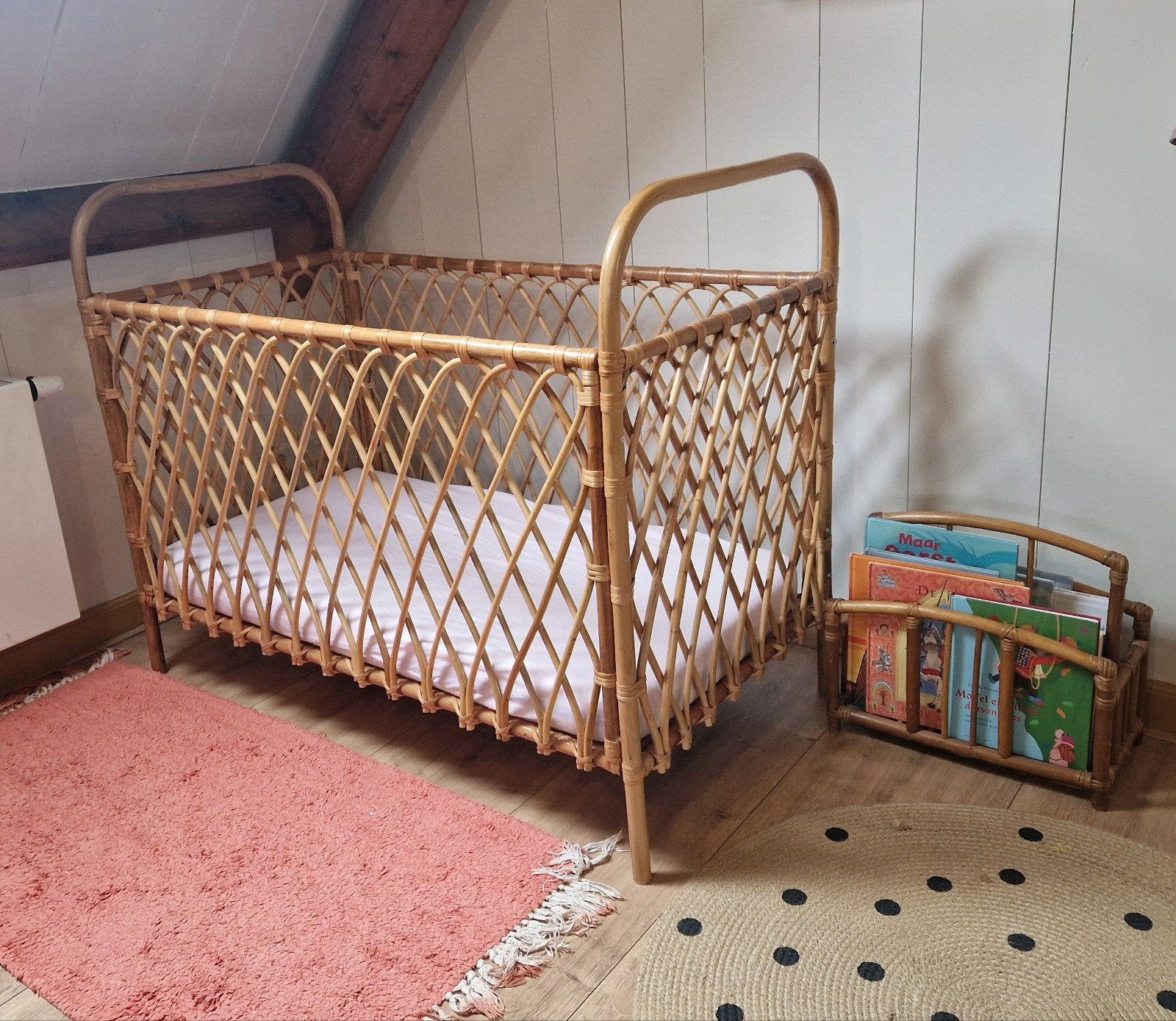 Rotan ledikant 60x120, Kinderen en Baby's, Ophalen, Gebruikt, Minder dan 140 cm, Minder dan 70 cm