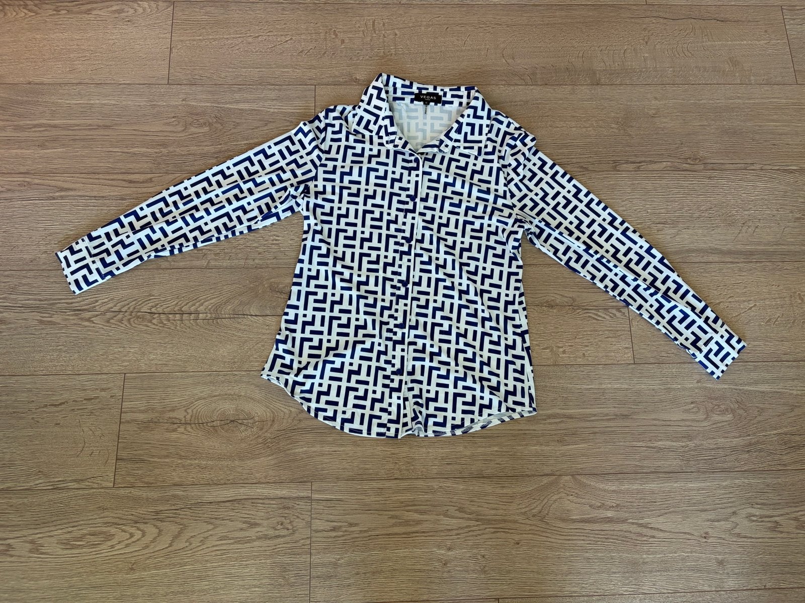 Dames blouse maat S met geometrisch patroon, Ophalen of Verzenden, Zo goed als nieuw, Maat 36 (S), Blauw