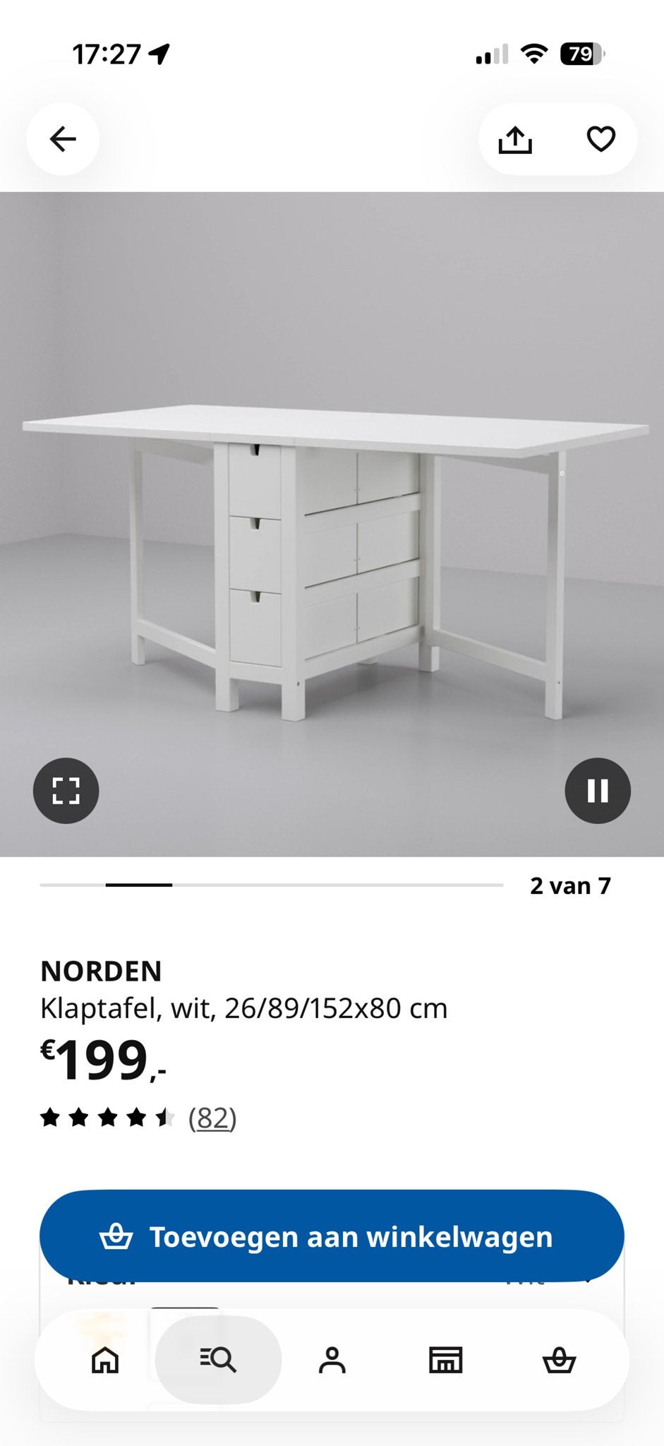 Ikea Norden Klaptafel wit - Zo goed als nieuw, Ophalen, 100 tot 150 cm, 50 tot 100 cm, Zo goed als nieuw