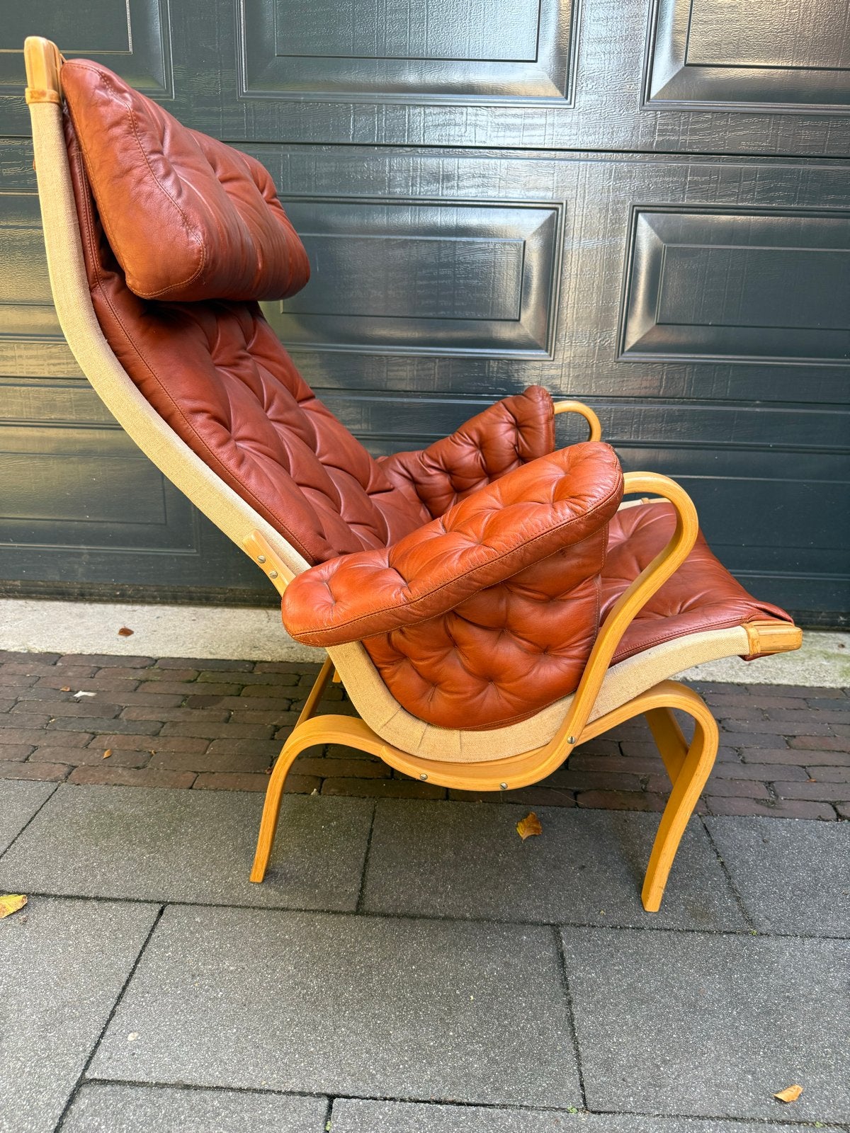 Vintage Dux fauteuil in cognac leer en gebogen beukenhout, Ophalen, Gebruikt, Bruin, Gijpsvintage