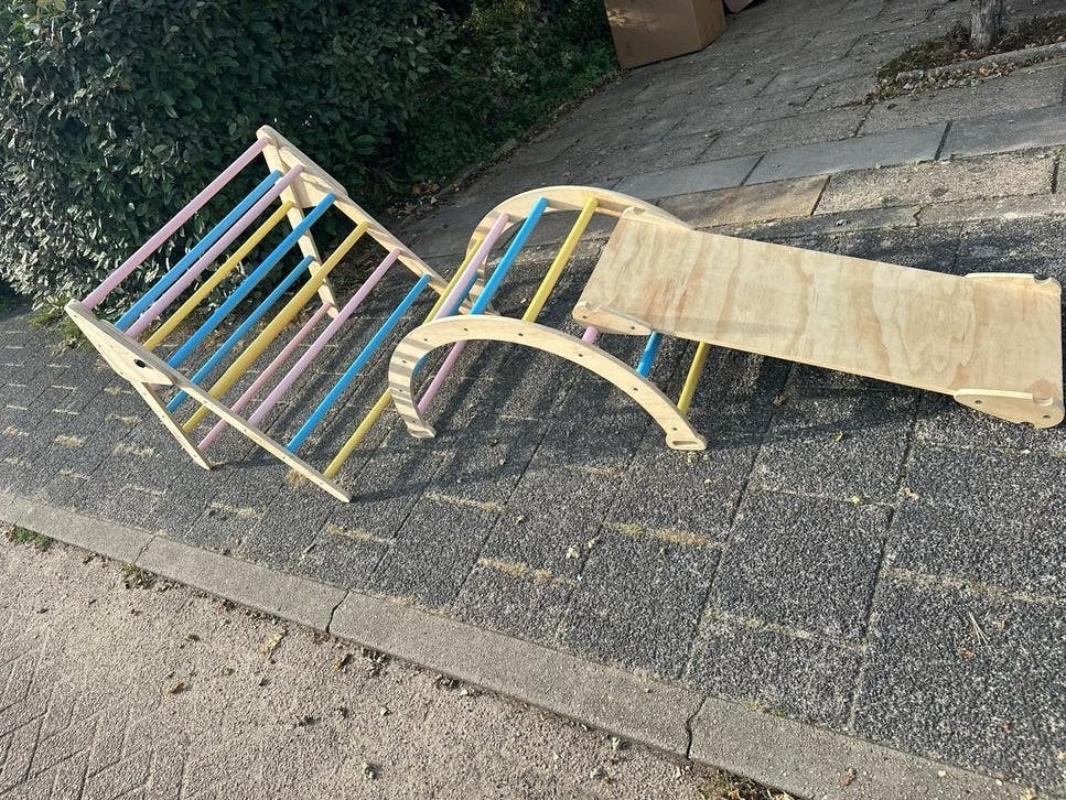 Buxubo Driehoek met Klimboog en Glijbaan/Klimwand, Ophalen, Zo goed als nieuw, Klimwand, Aanbouwonderdeel