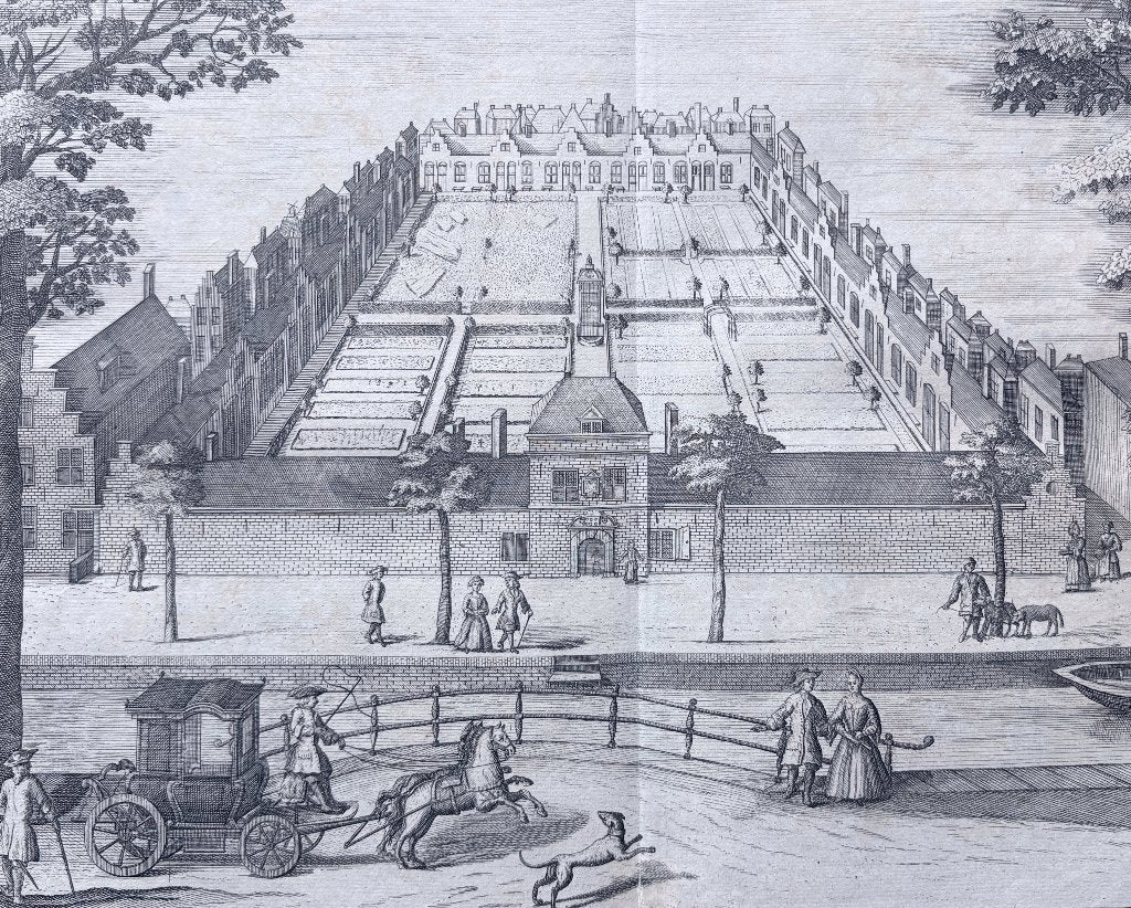 (ca. 1730)  ’t H. Geest-Huis, Den Haag – Reinier Boitet, Antiek en Kunst, 33 cm, Verzenden, Stadsgezicht, 29 cm