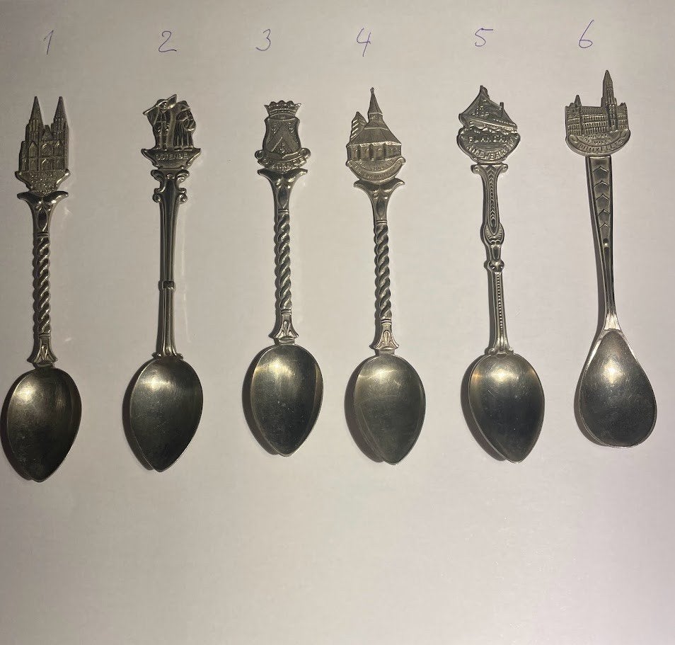 6 Verzilverde lepeltjes België., Ophalen of Verzenden