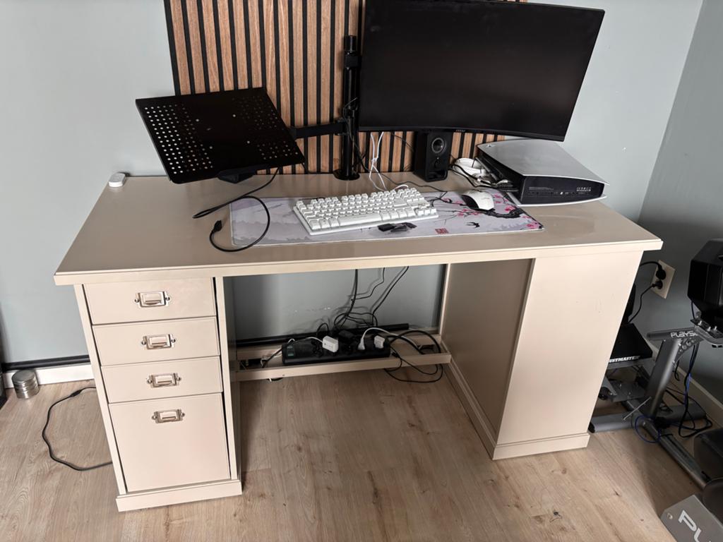 IKEA Vejborn bureau beige met lades en opbergruimte, Ophalen, Gebruikt, Met lades, Spaanplaat of MDF