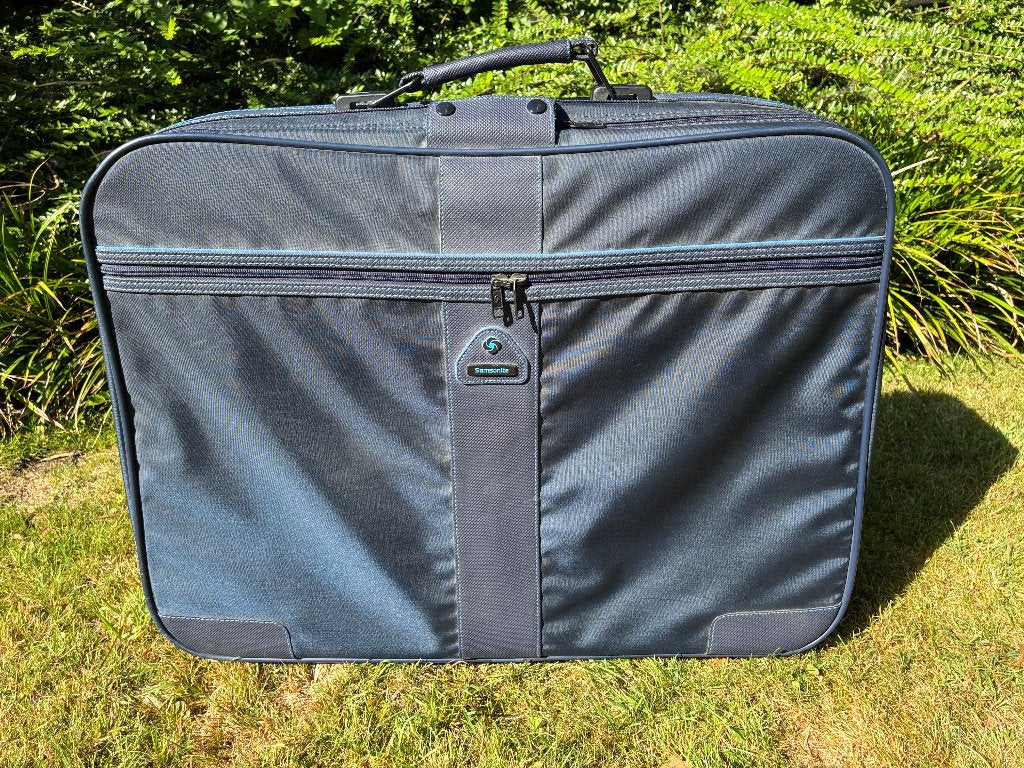 Vintage stoffen Samsonite koffer - blauw - op wieltjes, Overige materialen, 45 tot 55 cm, Zo goed als nieuw, Ophalen