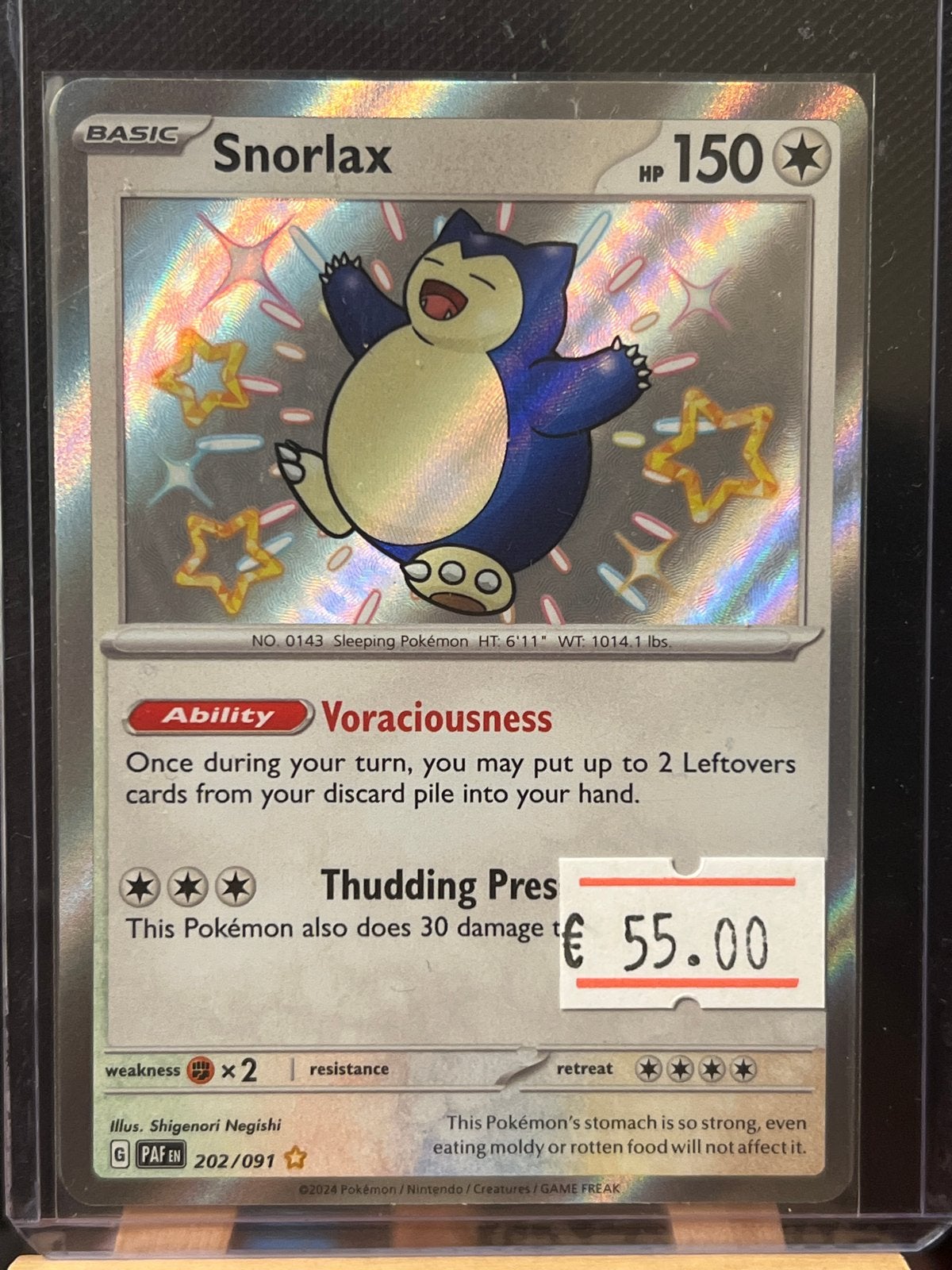 Pokémon Kaart Snorlax 202/091 Holo Glanzend, Ophalen of Verzenden, Zo goed als nieuw, Losse kaart, Foil