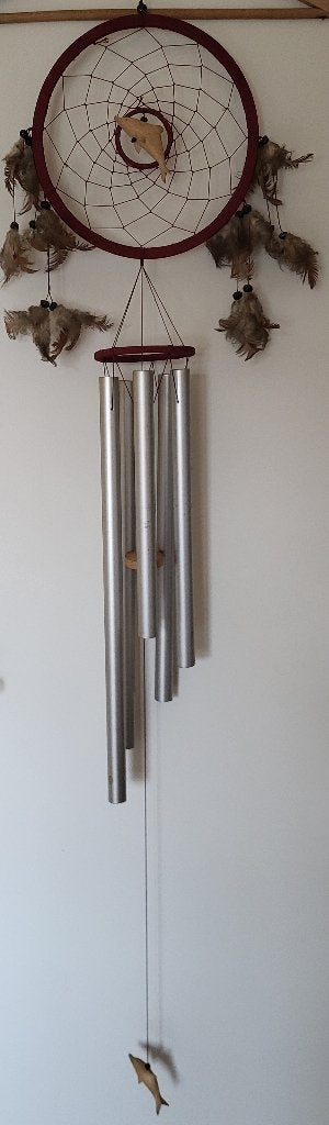 grote dromenvanger/windgong dolfijntjes met veertjes 88 cm, Verzenden, Zo goed als nieuw