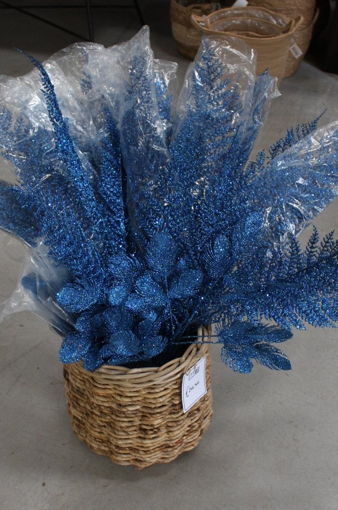 35 nieuwe kunsttakken blauw glitters pauwenveer kunstbloem, Binnen, Nieuw, Ophalen of Verzenden, Kunsttak