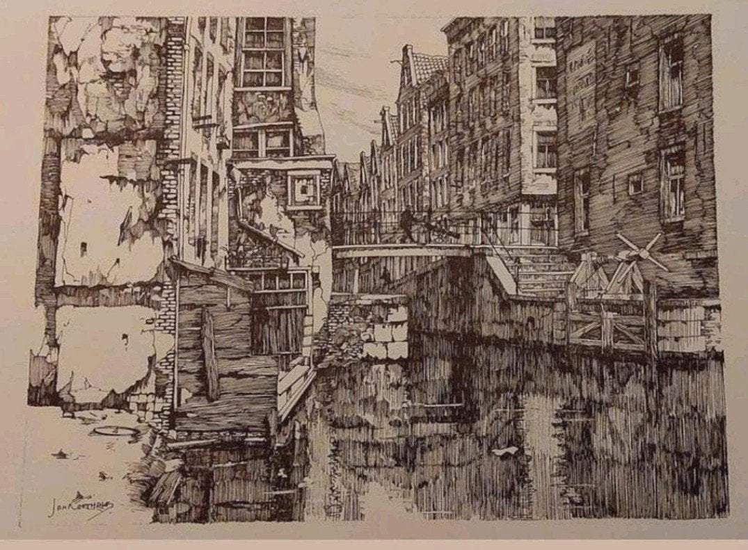 Het Kolkje ... Amsterdam ... Jan Korthals ..., Antiek en Kunst, Ophalen of Verzenden