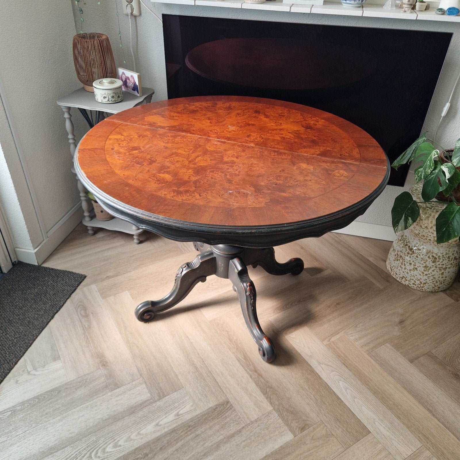 Uitschuifbare ronde eettafel - Vintage hout