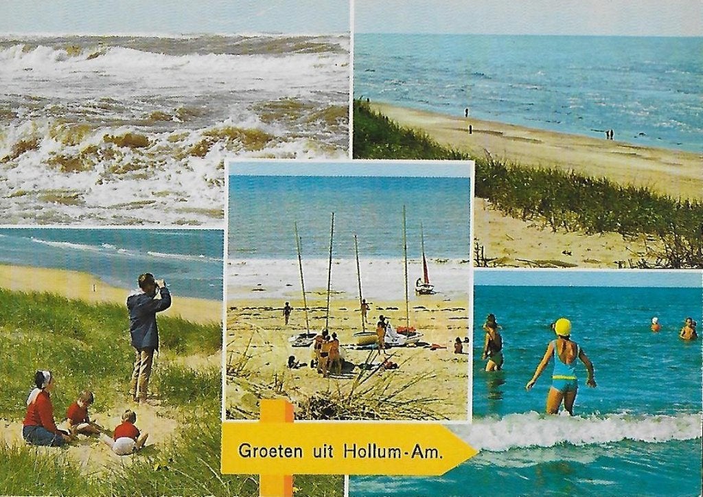Ame229 gelopen ansichtkaart groeten uit Hollum Ameland, Ophalen of Verzenden, 1980 tot heden, Gelopen, Waddeneilanden