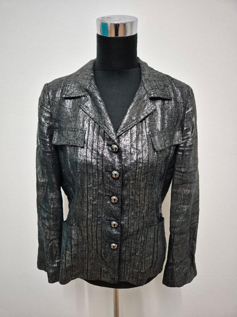 Jas69 - Zilvergrijs met zwart ML Collections jasje maat 40, Ophalen of Verzenden, Zo goed als nieuw, Maat 38/40 (M), Zwart