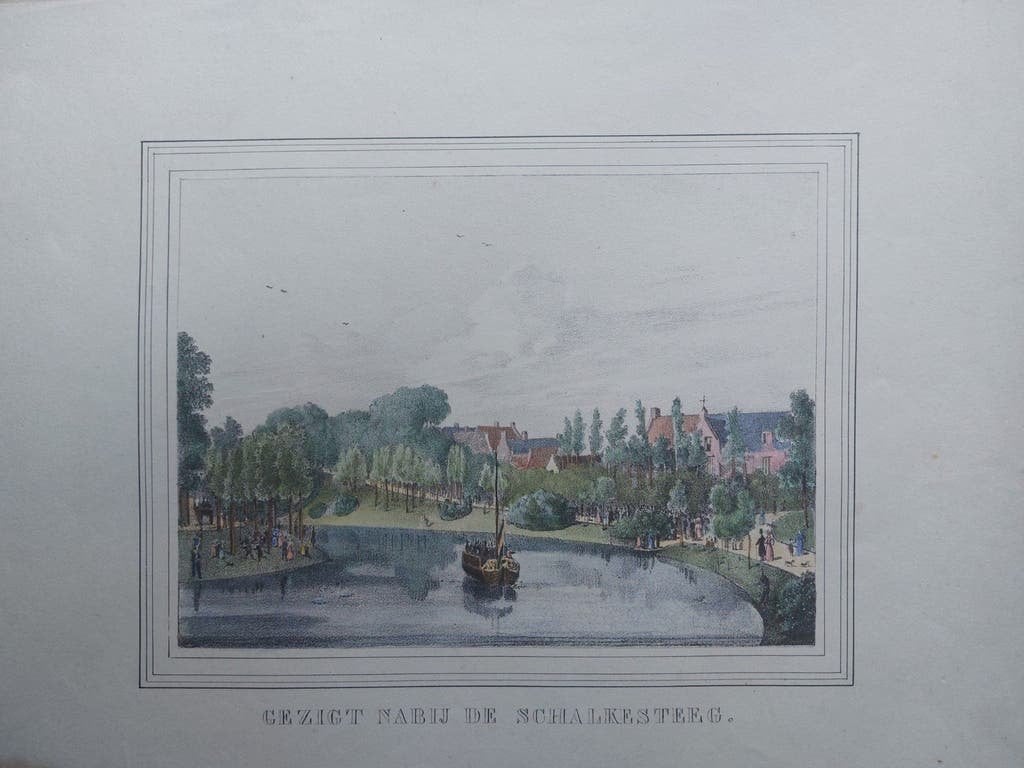 8 / Gezicht nabij Schalkesteeg Malieveld Utrecht uit 1830, Antiek en Kunst, Gesigneerd in de plaat, Ophalen of Verzenden, Kaarten en plattegronden