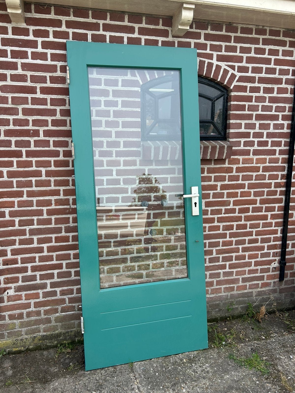 Hardhouten achterdeur 82,5x201cm., Doe-het-zelf en Verbouw, Deuren en Horren, Ophalen, 80 tot 100 cm, 200 tot 215 cm, Glas