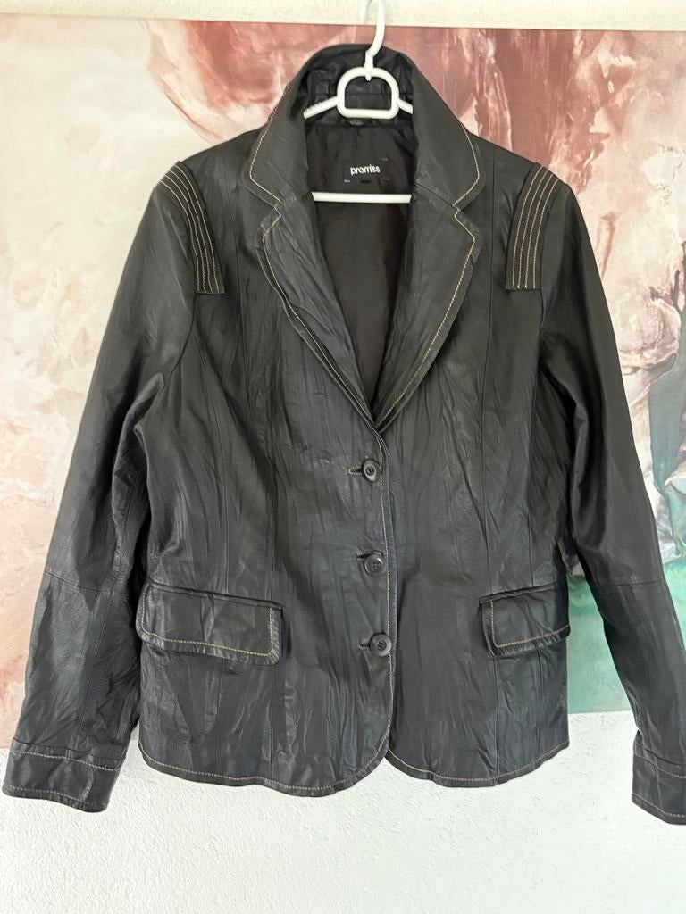 Promiss Leren Jas Blazer Colbert Zwart Maat 44/46 XXL, Verzenden, Zwart, Maat 46/48 (XL) of groter, Zo goed als nieuw