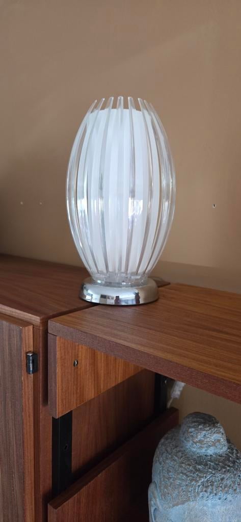 Vintage Glazen Tafellamp - Ovaal Geribbeld Design, Huis en Inrichting, Lampen | Tafellampen, Modern, Decoratief, Gebruikt, Ophalen of Verzenden