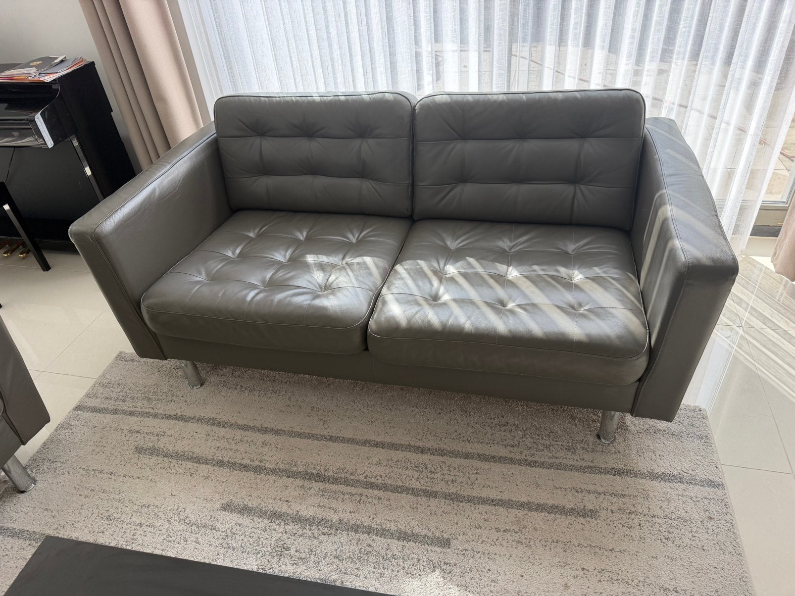 Bank 2 zits leer, Huis en Inrichting, Ophalen, Zo goed als nieuw, 75 tot 100 cm, Leer
