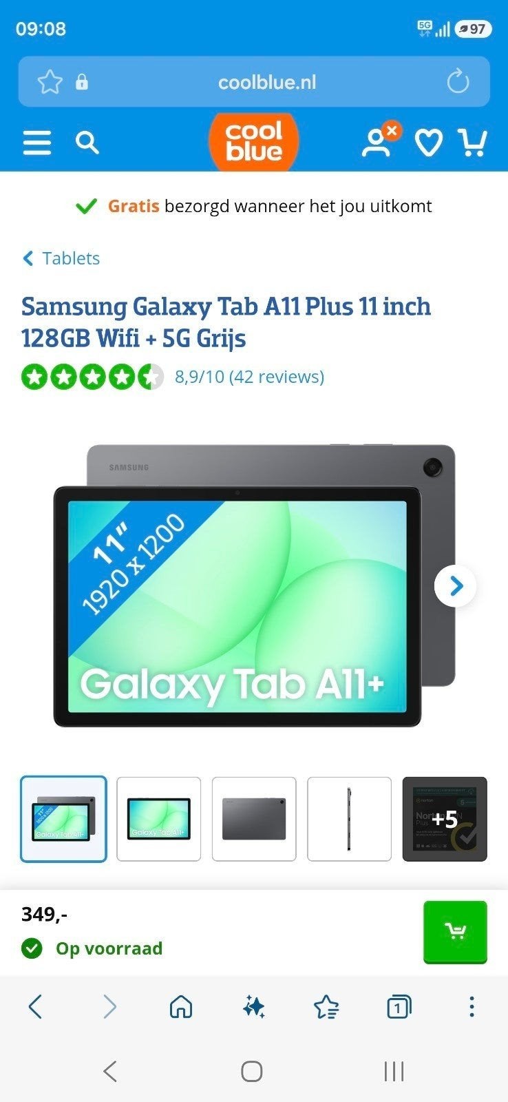 Nieuwe Samsung Galaxy Tab A11 plus 5G 128GB Grijs, Computers en Software, Windows Tablets, Nieuw, Wi-Fi en Mobiel internet, 11 inch