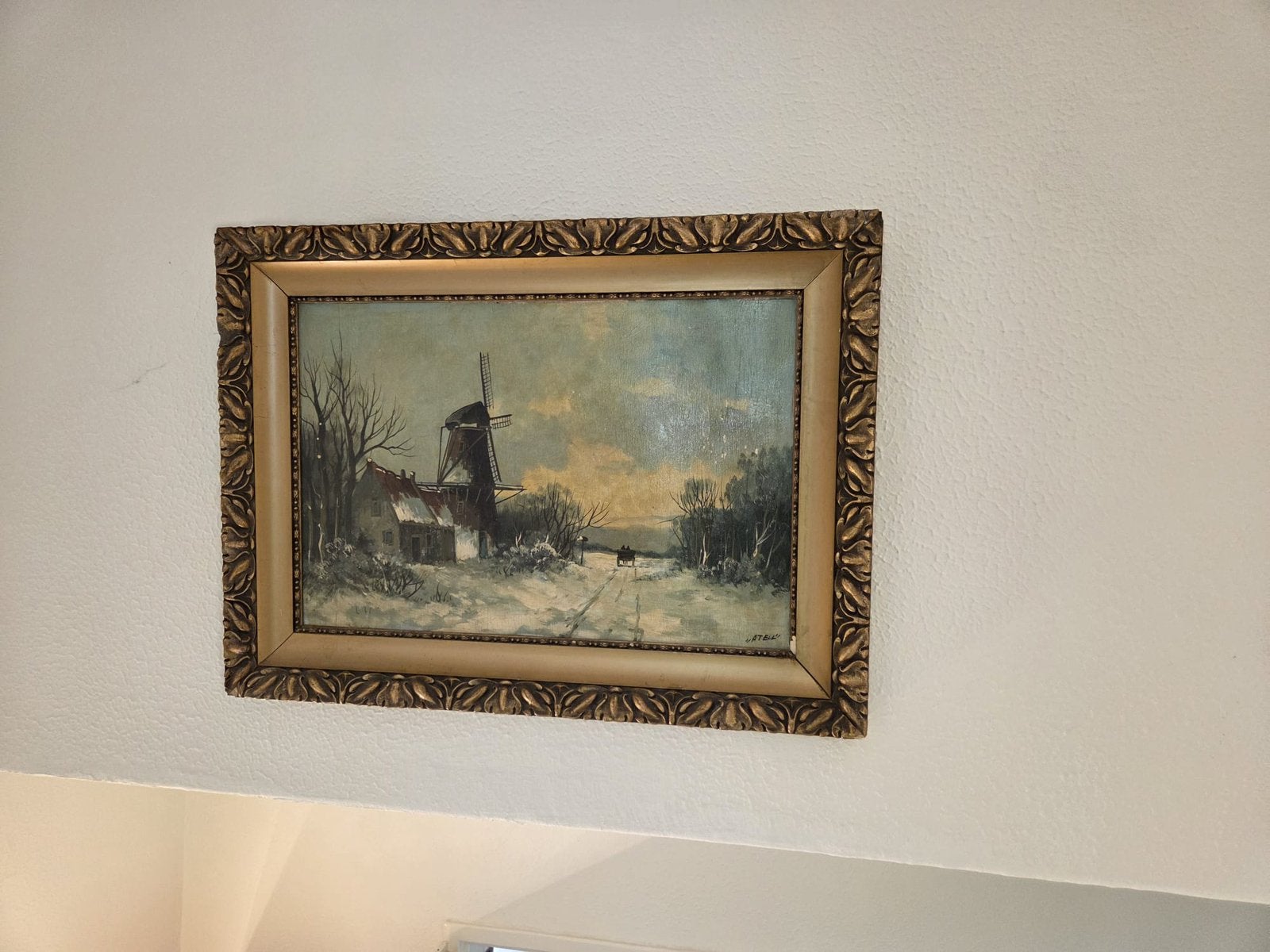 Schilderij Winterlandschap met Molen en Sleetje, Ophalen