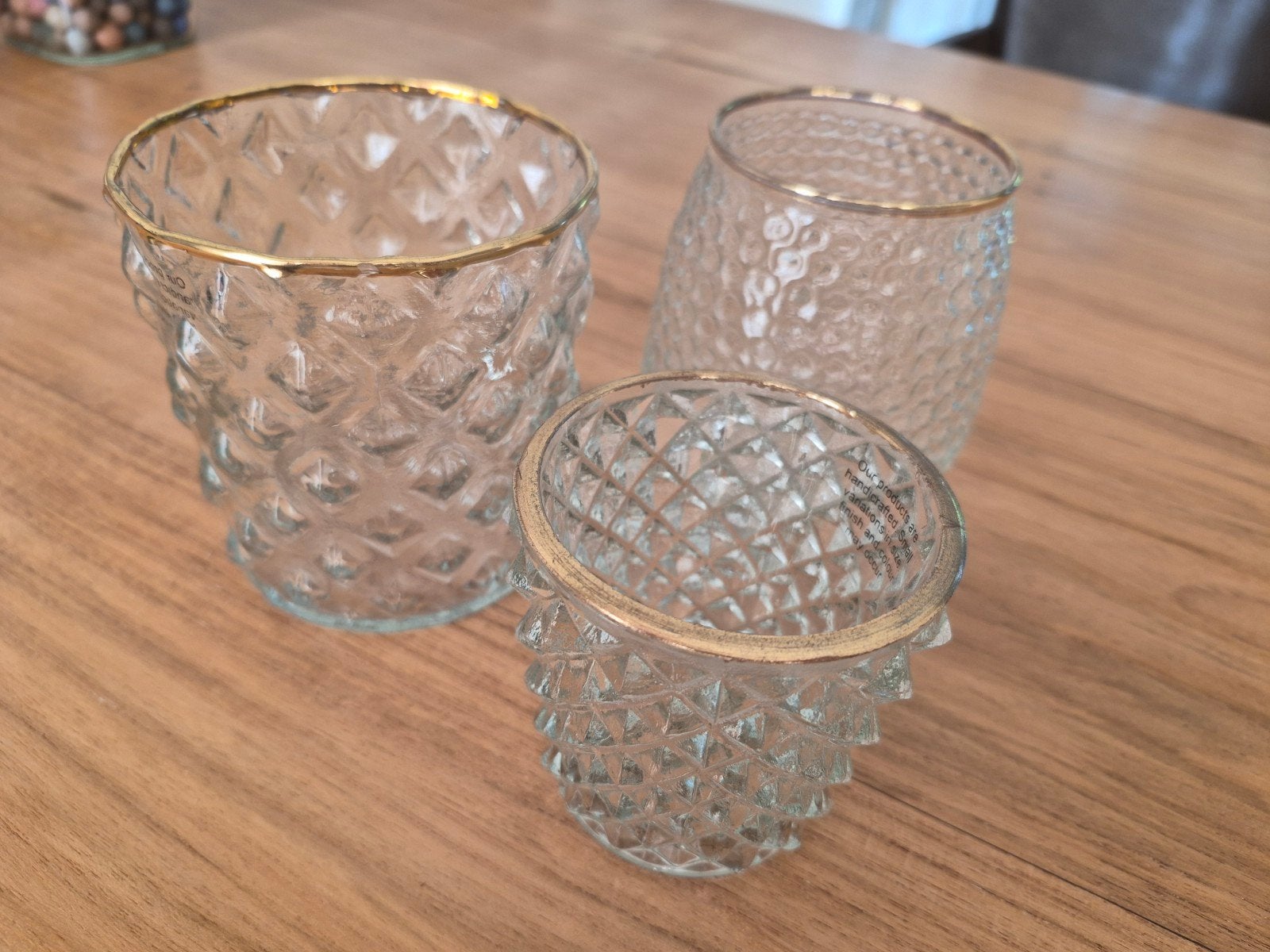 VT Wonen 3x glaswerk met goudkleurige rand, Ophalen of Verzenden