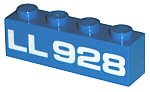 Lego Blue Brick 1 x 4 with White 'LL 928' Pattern, Kinderen en Baby's, Speelgoed | Duplo en Lego, Gebruikt, Lego, Overige typen