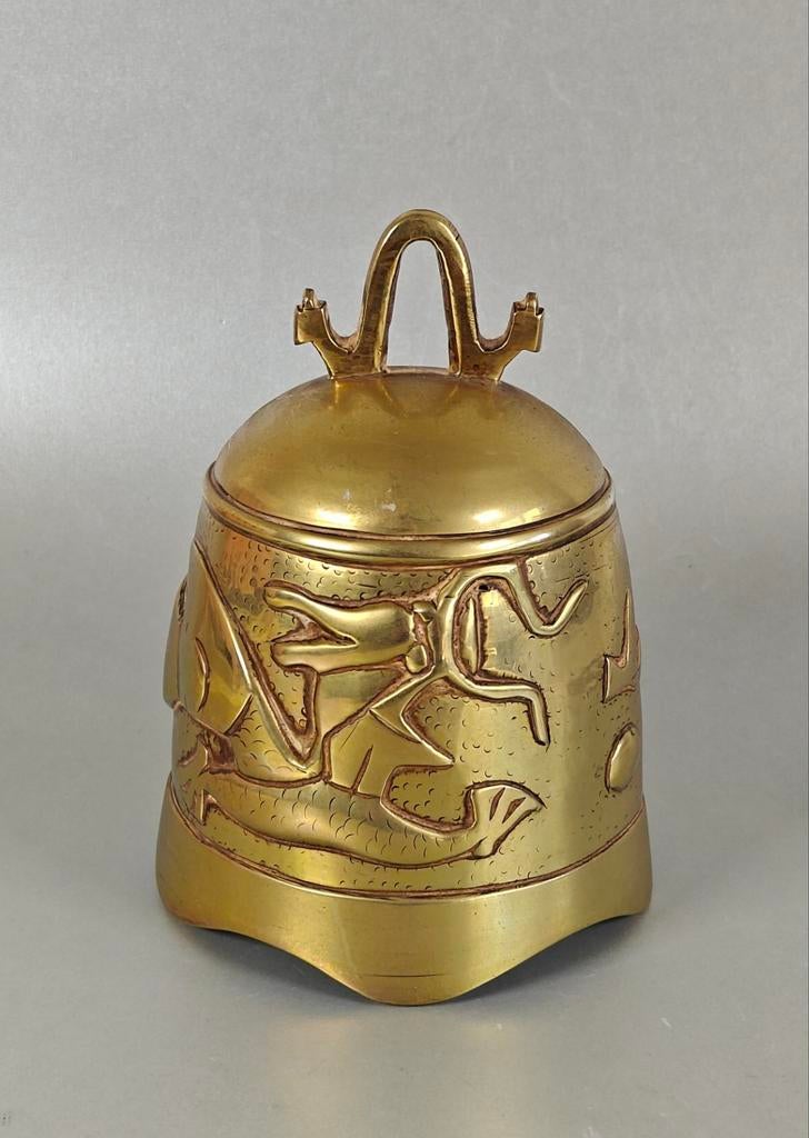 Oude Chinese gongbel, bel. Draak decor. Messing, Antiek en Kunst, Antiek | Koper en Brons, Ophalen of Verzenden