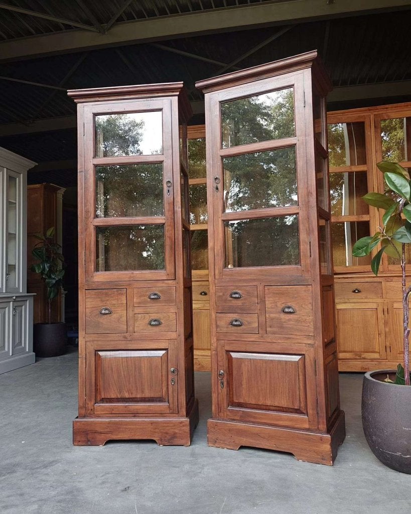 Prachtige set antieke ensuite kasten | Vitrinekasten #8413, Gebruikt, -, 200 cm of meer, -
