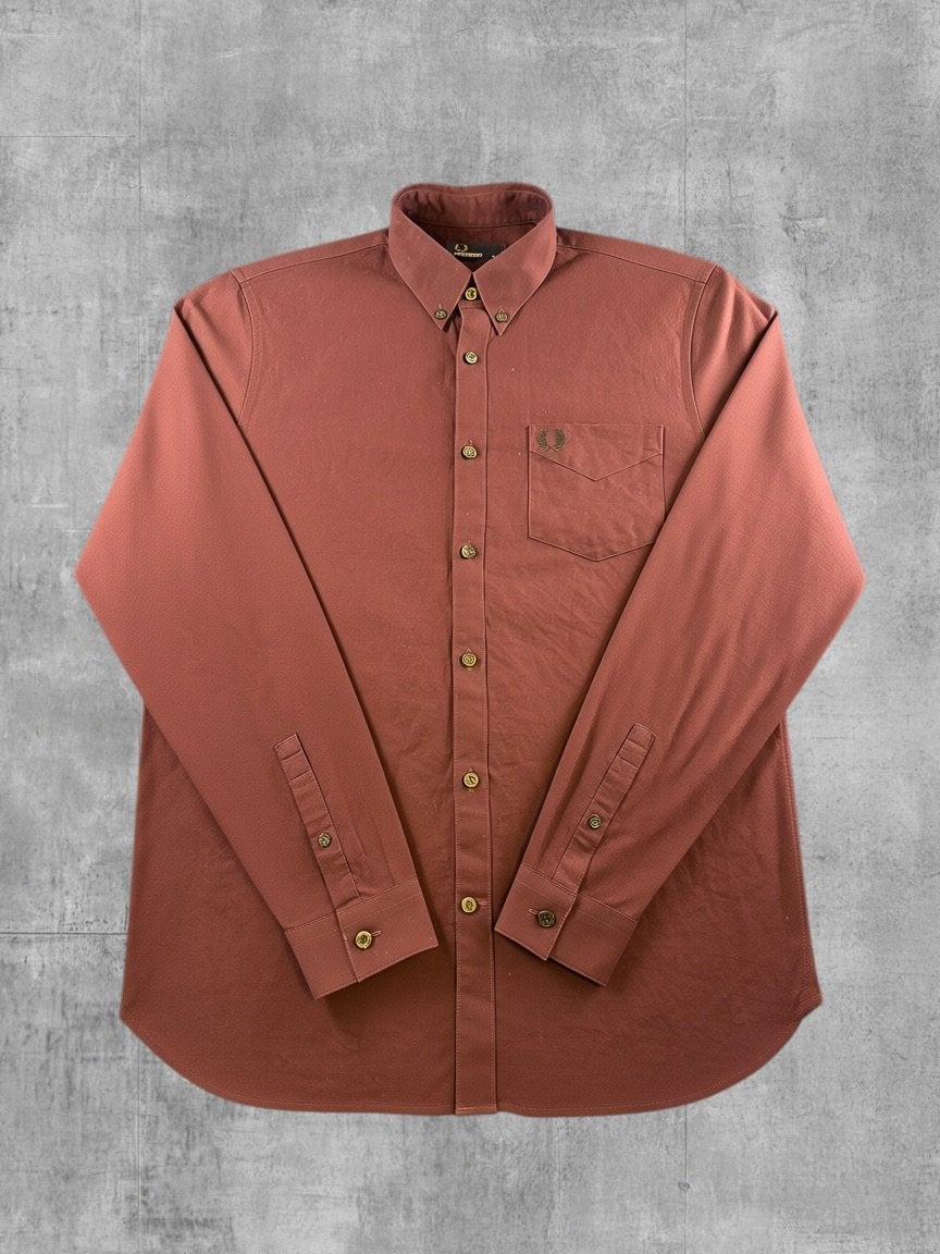 Fred Perry blouse rood heren maat M overhemd shirt effen, Verzenden, Zo goed als nieuw, Rood, Halswijdte 39/40 (M)