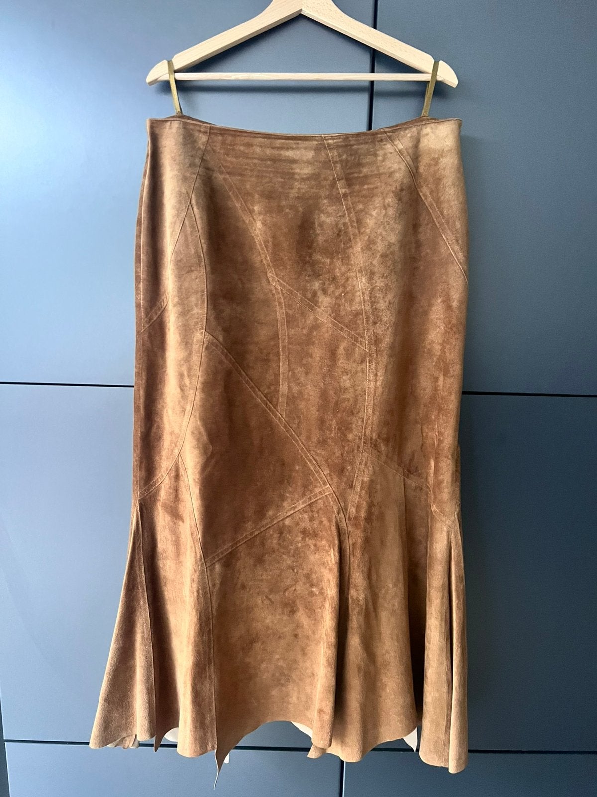HAMMER COGNAC BRUIN 100% ECHT LEREN / SUEDE LEER ROK MAAT 44, Kleding | Dames, Bruin, Maat 42/44 (L), Ophalen of Verzenden, Zo goed als nieuw
