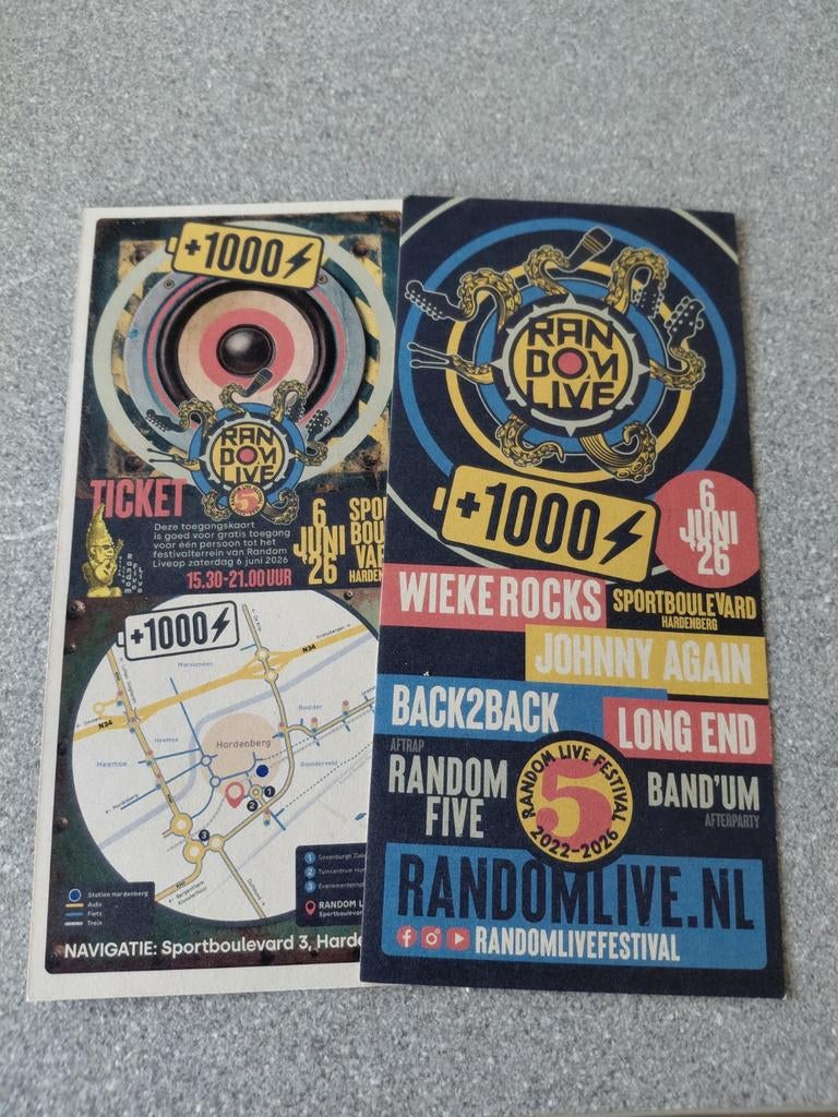 2 kaarten randomlive Hardenberg 6juni 2026, Ophalen of Verzenden, Buitenlandse clubs, Poster, Plaatje of Sticker