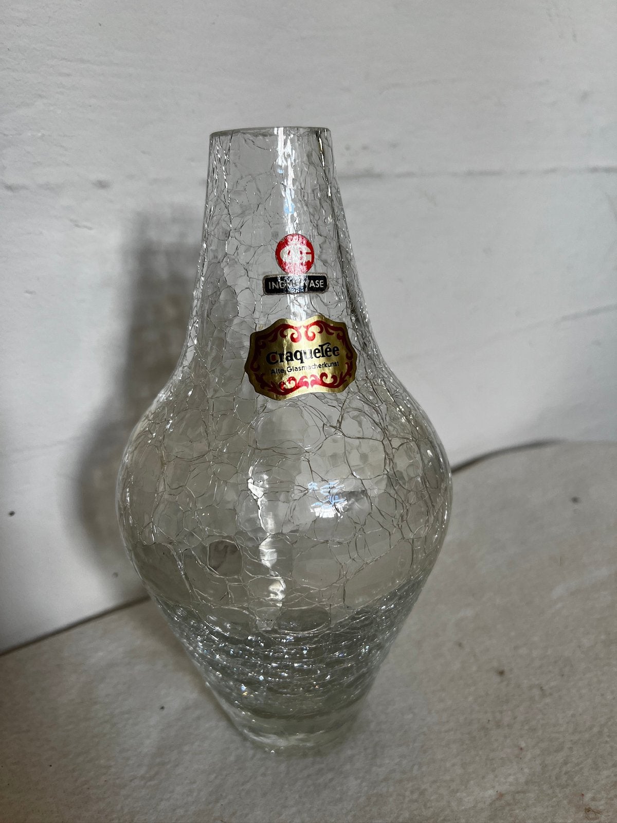 Vintage Craquelée Vaas van Ingrid Glas., Antiek en Kunst, Antiek | Glas en Kristal, Ophalen of Verzenden