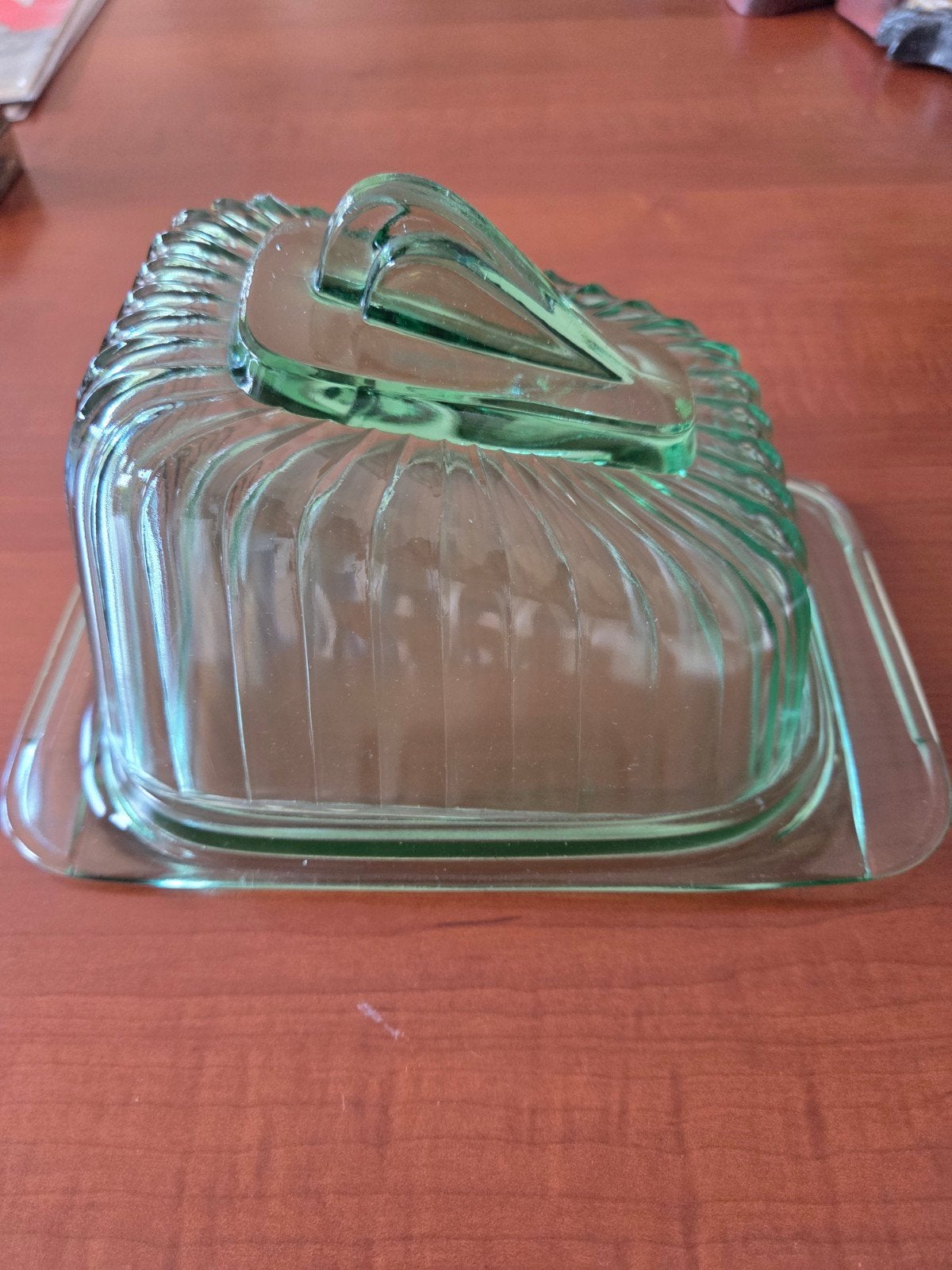 Vintage Groene Glazen kaasstolp met Deksel, Antiek en Kunst, Ophalen of Verzenden