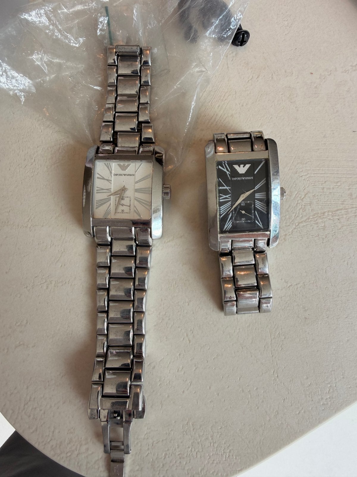 Twee Emporio Armani horloges - Zilverkleurig staal, Overige merken, Gebruikt, Staal, Polshorloge