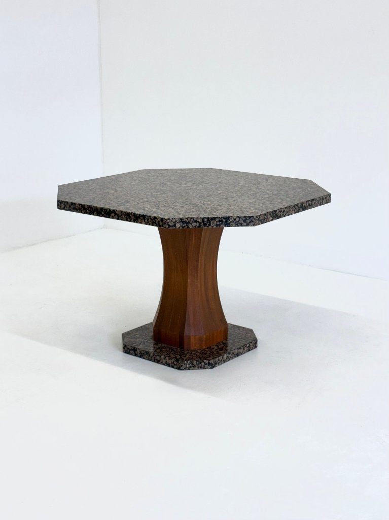 Art Deco eettafel met achthoekig granieten blad, Huis en Inrichting, Tafels | Eettafels, Ophalen, Gebruikt, Overige materialen