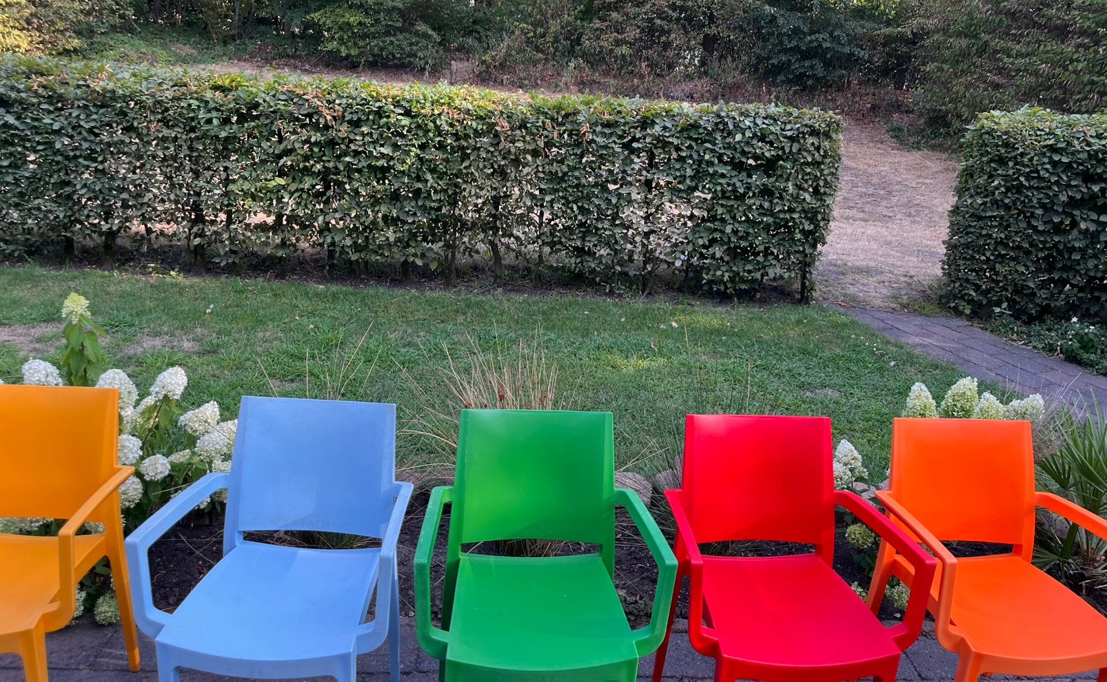 Stoelen 5 stuks tuin, Ophalen, Zo goed als nieuw, Kunststof, Stapelbaar