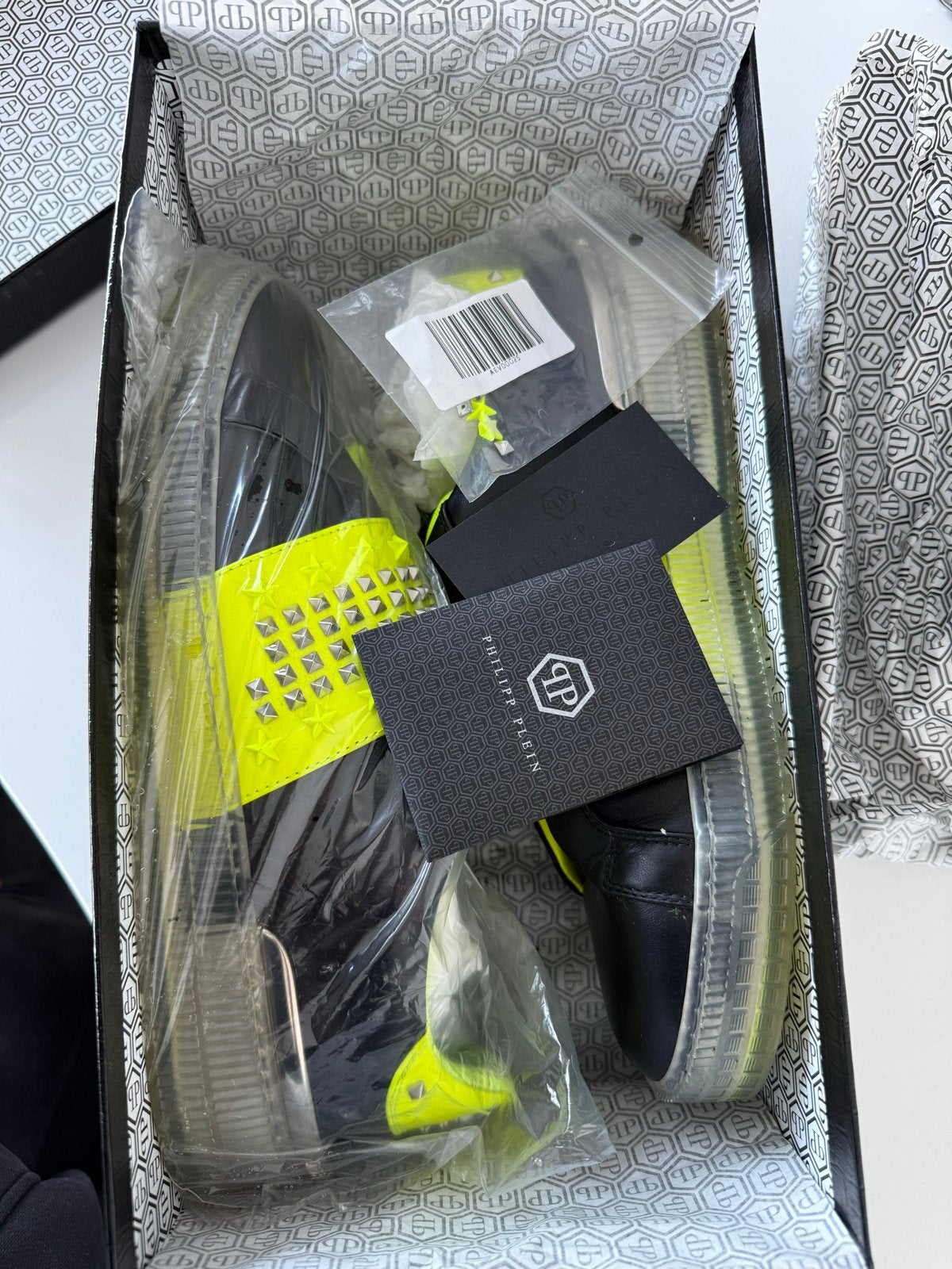 Exclusieve Philipp Plein sneakers - Zwart/Neon Geel - Maat 4, Ophalen of Verzenden, Zo goed als nieuw, Zwart, Sneakers of Gympen