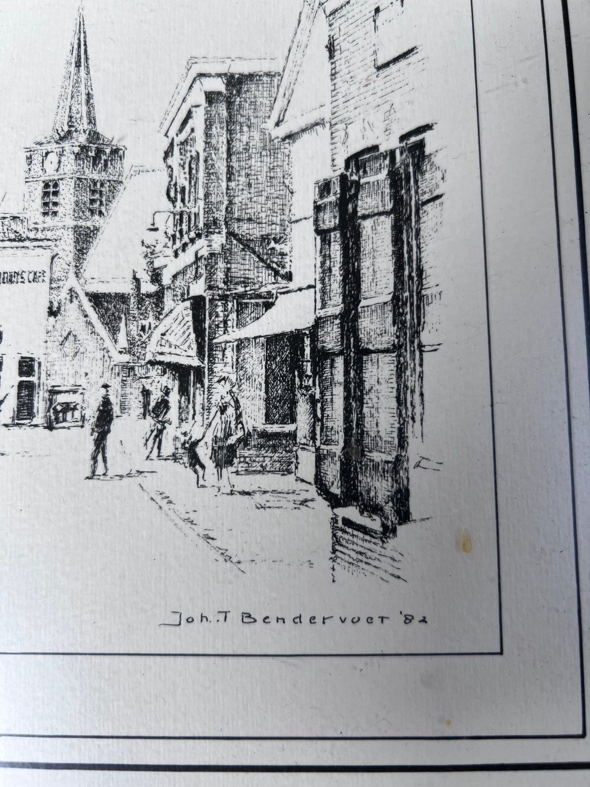 2 x prent sliedrecht door Bendervoet/ prijs voor 2, Ophalen of Verzenden, Print, Pentekening, Achter glas