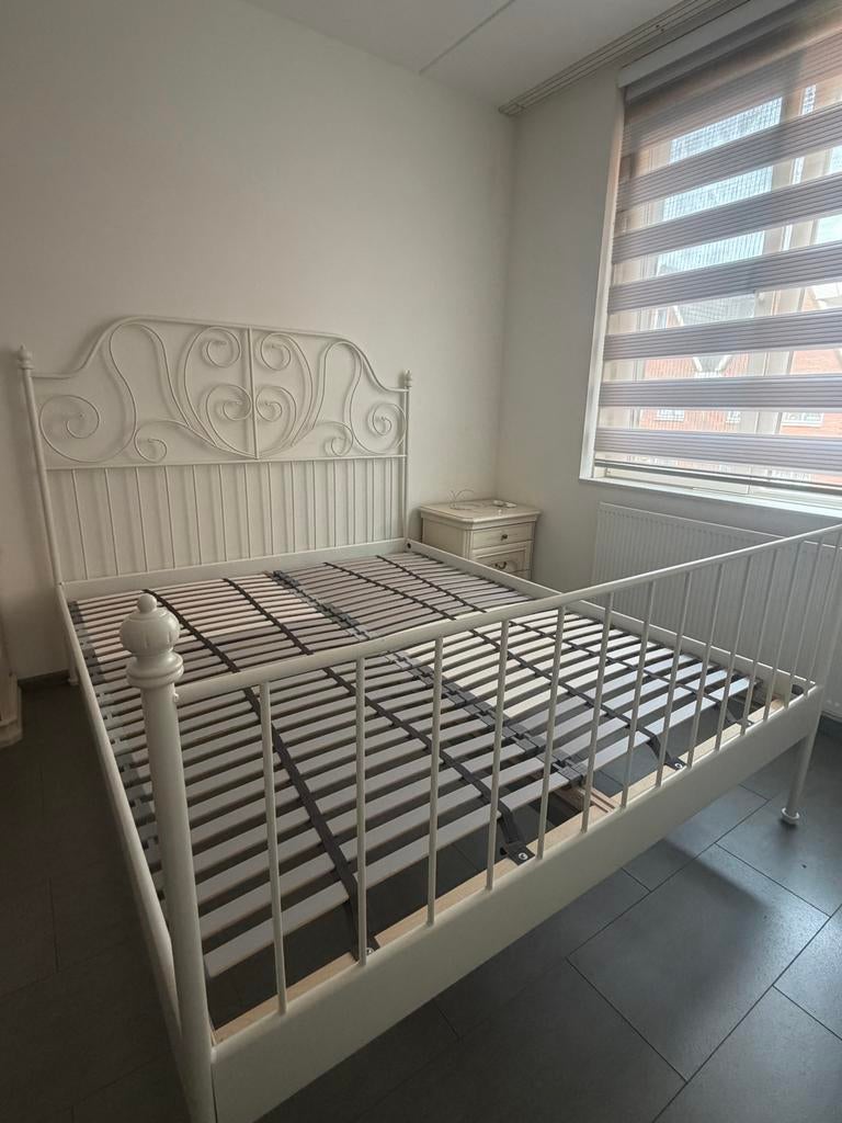 Ikea tweepersoonsbed, wit metaal, 160x200 cm, Ophalen, Gebruikt, Wit, Tweepersoons