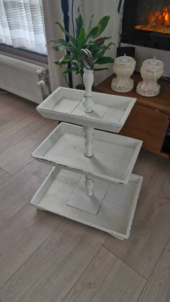 Grote Houten Etagiere, Etagère, Gebruikt, Ophalen of Verzenden, Met handvat