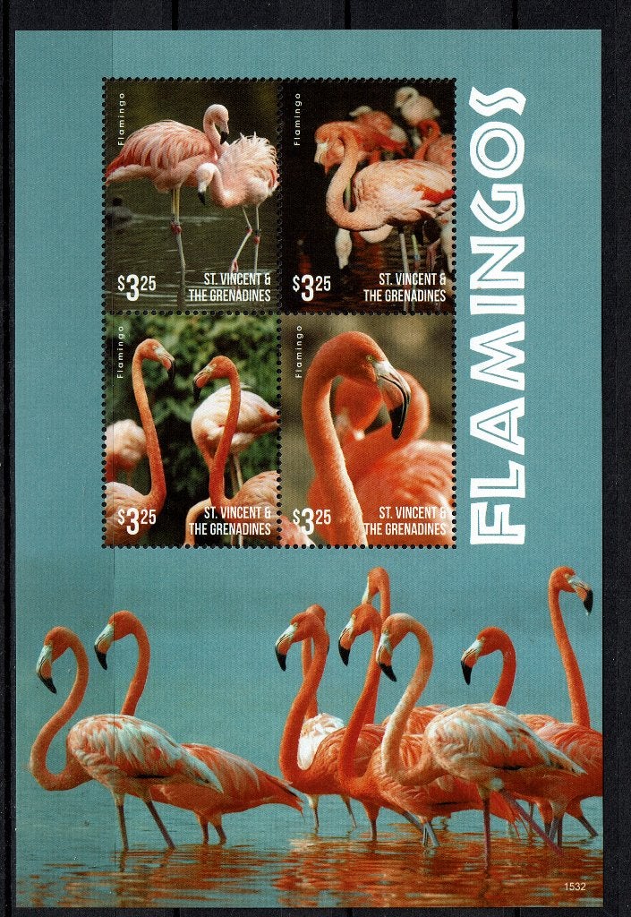ST VINCENT 2015 PF BLOK FLAMINGO VOGELLS BIRDS 1, Postzegels en Munten, Ophalen of Verzenden, Postfris, Dier of Natuur