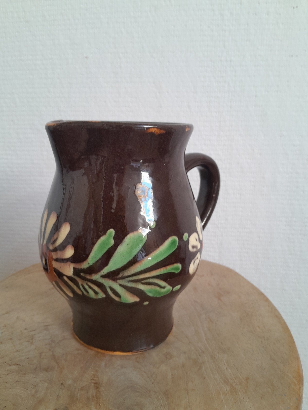 Vintage Aardewerken Kan met Bloemenmotief, Ophalen of Verzenden