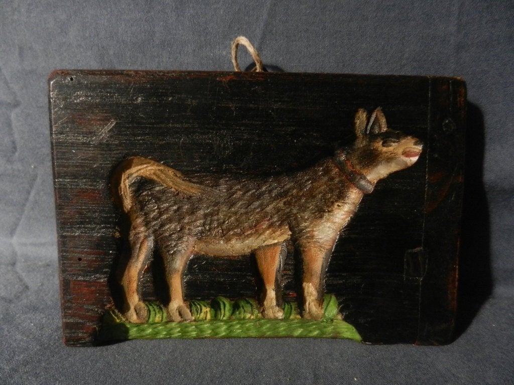 Antiek suikerwerk plank voor hond (koek marsepein) hxb 11x15, Ophalen of Verzenden