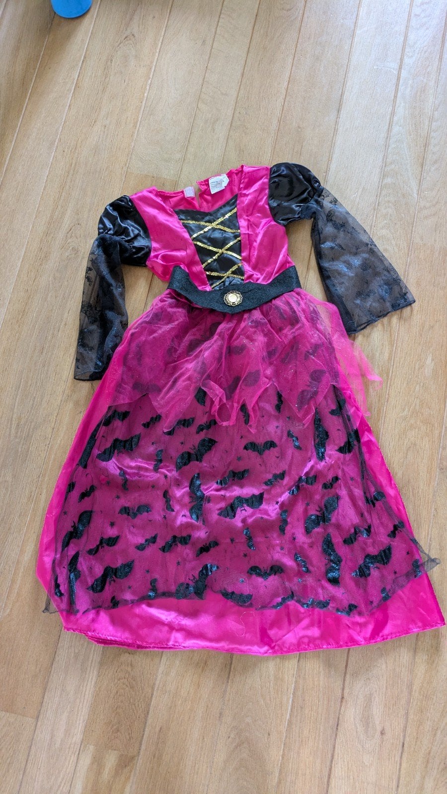 Roze heksenjurk met vleermuizen - Maat 128, Ophalen, Meisje, Zo goed als nieuw, Jurk of Rok