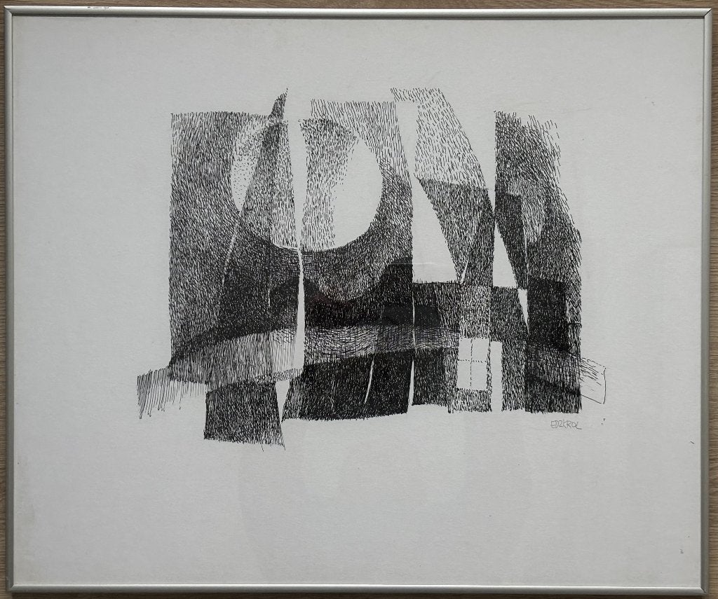 Edzard Krol (1938) – Pad naar woning bij maanlicht, Ophalen of Verzenden, Tekening, Pentekening, Handgemaakt