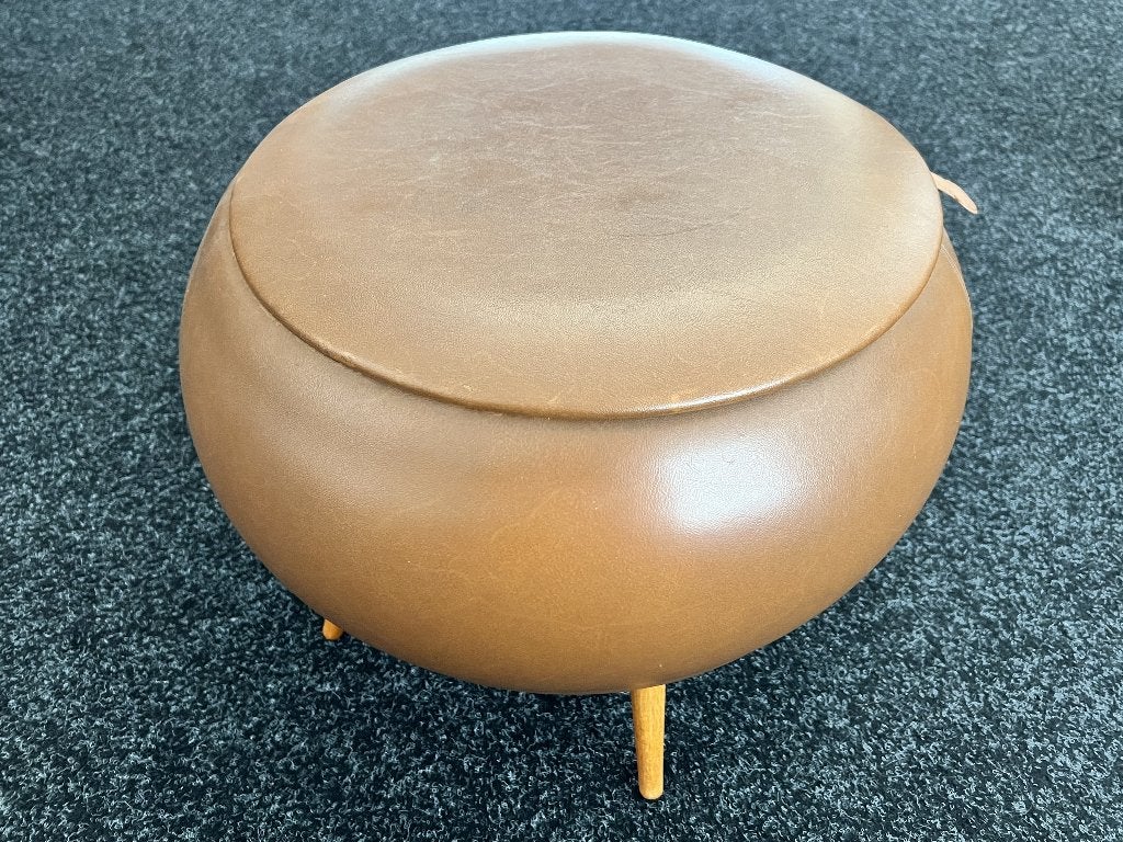 retro poef met opbergruimte, Ophalen, Minder dan 50 cm, Gebruikt, Rond